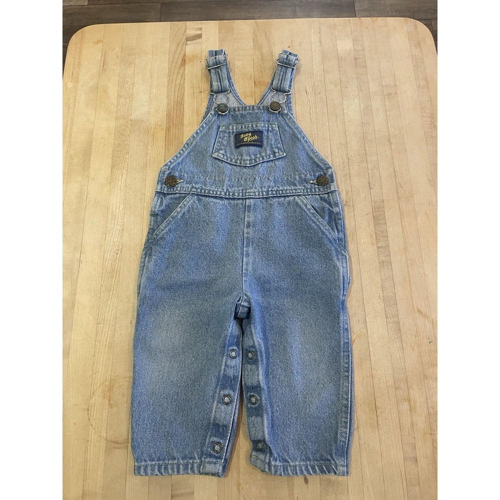 Baby B'gosh Osh Kosh Vestbak Bib Overalls 12 Month Blue Denim 90s Light Wash Vtg